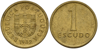 Португалия 1 эскудо 1982 KM 614 никель латунь 4154-1027