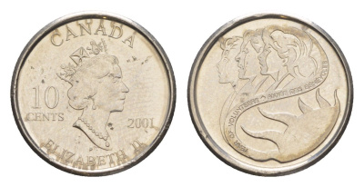 Канада 10 центов 2001 Международный год волонтеров KM 412 сталь плакированная никелем UNC 4630-853