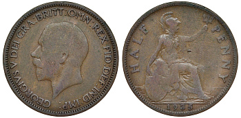 Великобритания 1/2 пенни 1935 Георг V (1910-1936) KM 837, Spink 4058 бронза 62-547