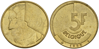 Бельгия 5 франков 1986 Belgique, Бодуэн I (1951-1993) KM 163 алюминиевая бронза 4601-135