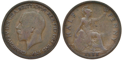 Великобритания 1/2 пенни 1935 Георг V (1910-1936) KM 837, Spink 4058 бронза 62-547