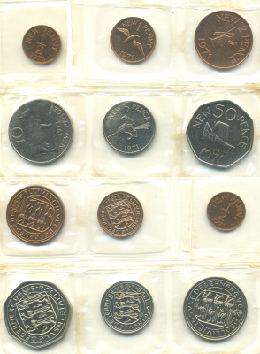 ГЕРНСИ НАБОР ИЗ 6 МОНЕТ 1971 ДЕСЯТИЧНЫЙ НАБОР В ОРИГИНАЛЬНОЙ УПАКОВКЕ, ЗАПАЙКА PROOF 3-6-3-67