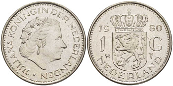 Нидерланды 1 гульден 1980 Юлиана (1948-1980) KM 184а никель 212-1155