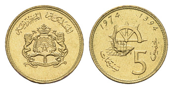 Марокко 5 сантимов 1974 ФАО Y 59 медь алюминий никель UNC 4164-962
