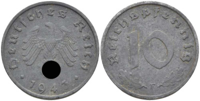 ГЕРМАНИЯ 10 РЕЙХСПФЕННИГОВ 1943 F KM 101, J. 371 цинк 4401-544