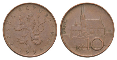 Чехия 10 крон 1994 кафедральный собор, город Брно KM 4 сталь плакированная медью 4622-415