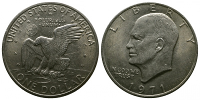 США 1 доллар 1971 Президент Эйзенхауэр, лунный орел KM 203 медь плакированная никелем 4537-621