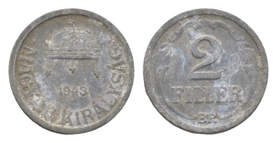 Венгрия 2 филлера 1943 BP KM 519 цинк 4665-534