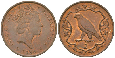 Остров Мэн 2 пенса 1986 Елизавета II (1952-2022) KM 144 бронза UNC 4619-114