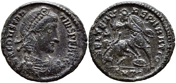 Римская Империя центенионалий 354-355 Констанций II FEL TEMP REPORATIO Фессалоника (степень редкости С3) Good Very fine RIC 189 бронза 270-332