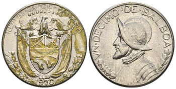 Панама 1/10 бальбоа 1970  KM 10 медь плакированная медно-никелем  aUNC  4609-861