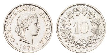 Швейцария 10 раппенов 1975 KM 27 медно-никель 4708-224