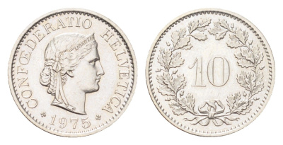 Швейцария 10 раппенов 1975 KM 27 медно-никель 4708-224