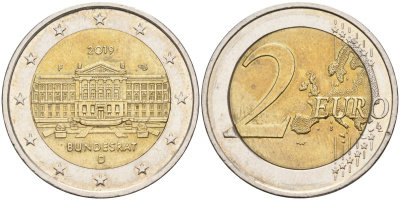 ФРГ 2 евро 2019 D, Бундесрат UC 100 биметалл 4132-1112