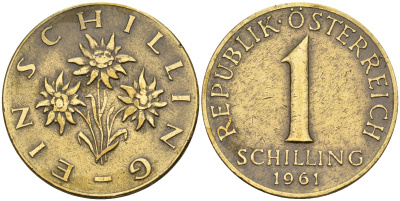 Австрия 1 шиллинг 1961  KM 2886 алюминиевая бронза    4153-237