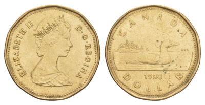 Канада 1 доллар 1988 Елизавета II (1952-2022), утка KM 157 никель плакированный позолоченной бронзой 4631-746