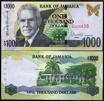 Ямайка 1000 долларов 2021 Майкл Мэнли, премьер-министр, 1 июня 2021 Pick 86 p  бумага  UNC (пресс) 449-74-1