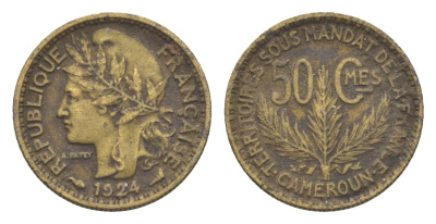 Камерун 50 сантимов 1924 KM 1 алюминиевая бронза 4651-438