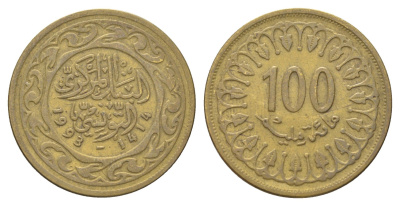 Тунис 100 миллимов 1993 KM 309 латунь 4706-655