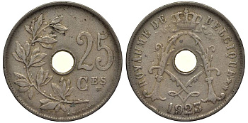 Бельгия 25 сантимов 1923 Belgique, Альберт I (1909-1934) KM 68.1 медно-никель 27-923