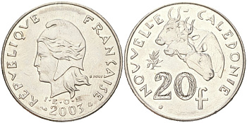 Новая Каледония 20 франков 2003 KM 12 никель UNC 4132-527