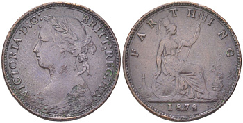 Великобритания 1 фартинг 1878 Виктория (1837-1901) KM 753, Spink 3958 бронза 4613-429