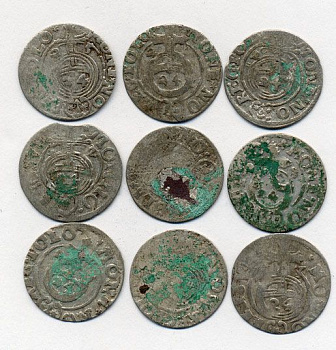 ПОЛЬША 9 МОНЕТ ПОЛТАРАК XVII век серебро M12-13-4