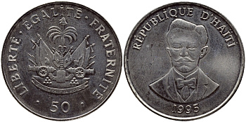 Гаити 50 сантимов 1995 Шарлемань Перальт KM 153а сталь плакированная никелем UNC 62-542