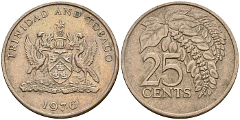 Тринидад и Тобаго 25 центов 1976 цветок дикая пуансеттия KM 28 медно-никель    4598-1215