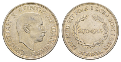 Дания 2 кроны 1945 75 лет со дня рождения Короля Кристиана X KM 836 серебро 413-3045