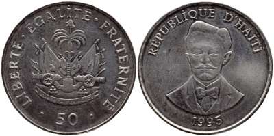 Гаити 50 сантимов 1995 Шарлемань Перальт KM 153а сталь плакированная никелем UNC 62-542