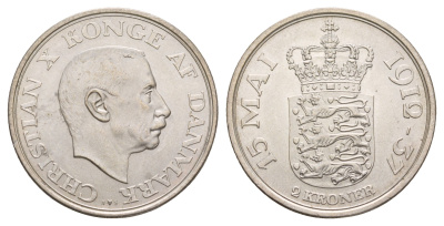 Дания 2 кроны 1937 25 лет правлению KM 830 серебро UNC 413-3023