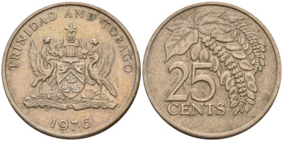 Тринидад и Тобаго 25 центов 1976 цветок дикая пуансеттия KM 28 медно-никель    4598-1215
