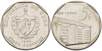 Куба 5 сентаво 1994 Casa Colonial KM 575.1 сталь плакированная никелем 66-646