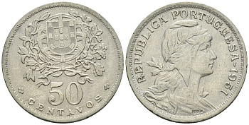 Португалия 50 сентаво 1951 KM 577 медно-никель 4148-336