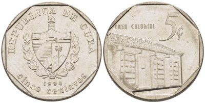 Куба 5 сентаво 1994 Casa Colonial KM 575.1 сталь плакированная никелем 66-646
