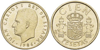 Испания 100 песет 1986 Хуан Карлос I (1975-2014) KM 826 алюминиевая бронза 4185-1011