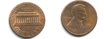 США 1 ЦЕНТ 1984 ЛИНКОЛЬН KM 201b цинк плакированный медью 86-146