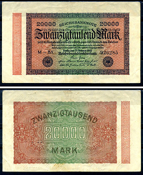 Германия 20000 марок 1923 20 февраля 1923, водяной знак L Pick 85 a бумага 8564-32-2-1