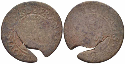 Франция двойной турнуа 1628 Людовик XIII (1610-1643) KM 61 медь 108-1113