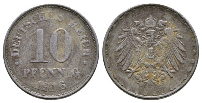 ГЕРМАНИЯ 10 ПФЕННИГОВ 1916 A, KM 20, J. 298 железо 60-1233
