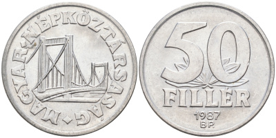 Венгрия 50 филлеров 1987 BP мост Елизаветы в Будапеште KM 574 алюминий UNC 4563-855
