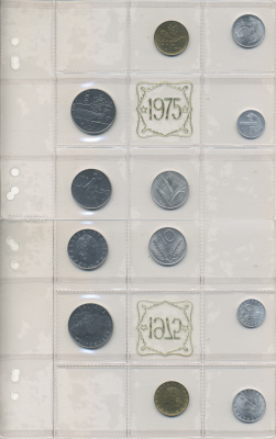 Италия набор из 5 монет 1975 1 лира 1954 оригинальная запайка UNC 7-6-1-04