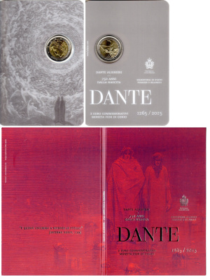 Сан-Марино 2 евро 2015 750 лет со дня рождения Данте Алигьери, в оригинальном буклете KM 541 биметалл UNC 8-2-01-16