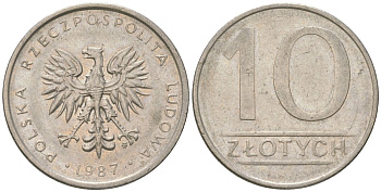 Польша 10 злотых 1987 MW Y 152.1 медно-никель aUNC 4616-1013