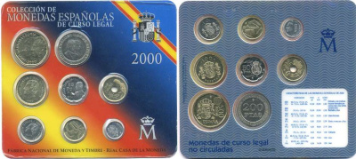 Испания официальный годовой набор песет из 8 монет 2000 UNC 00-00