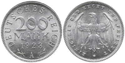 ГЕРМАНИЯ 200 МАРОК 1923 А KM 35, J. 304 алюминий 24-821