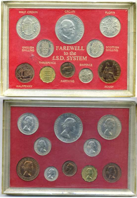 Великобритания набор из 10 монет 1946-1967 двенадцатеричная денежная система, крона 1965 года Черчилль, в пластиковой упаковке UNC 3-6-4-2