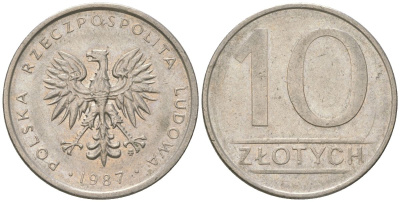 Польша 10 злотых 1987 MW Y 152.1 медно-никель aUNC 4616-1013