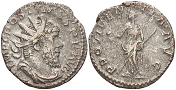 Римская Империя (императоры в Галлии) антониниан 260 - 269 Постум. IMP C POSTVMVS P F AVG / PROVIDENTIA AVG, Провиденция, держащая скипетр и сферу, Колония Агриппины, Good Very fine RIC 323 биллон 1073-13-71